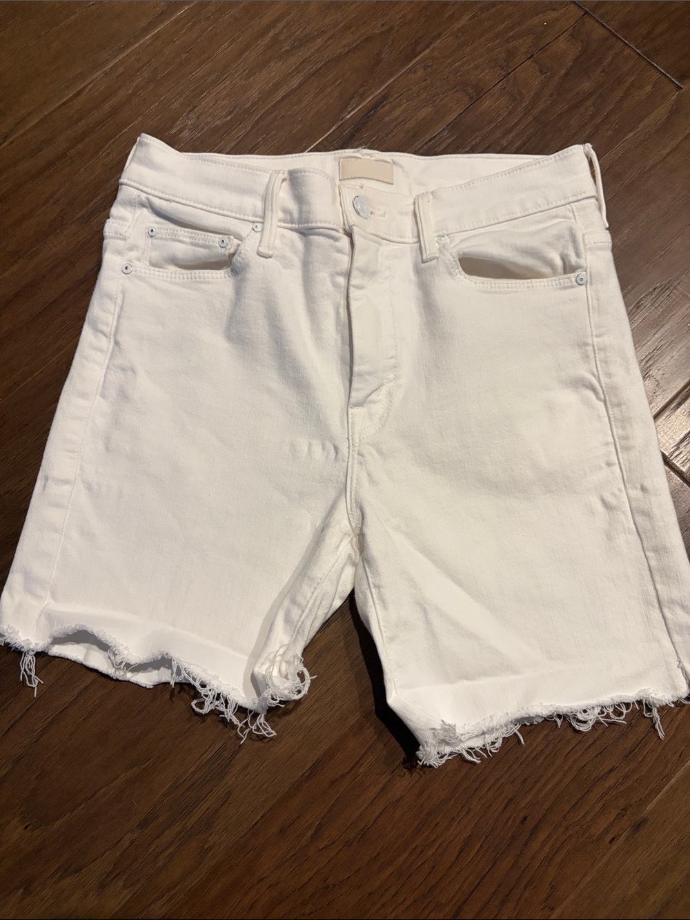 MOTHER White Raw-Hem Denim Shorts